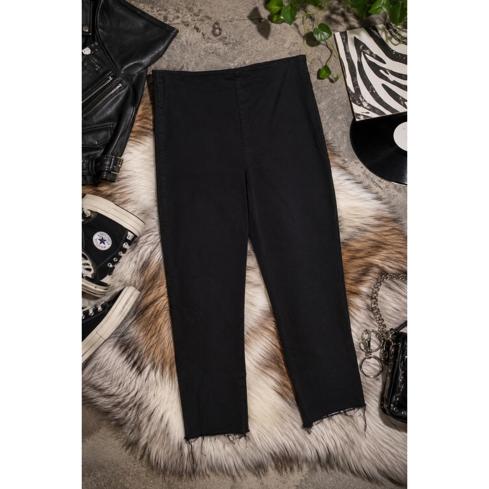Frank & Eileen ILLUSION 01 Pull Up Pants w/ Raw Hem Elastic Waist, Black Size 31